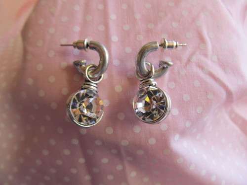 Evelia Earrings, Pretty Woman, Nickel Antiqued With Clear Rhinestones, 32mm, 1 Pair