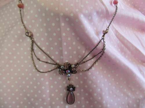 Evelia Necklace, Pink Teardrop With Copper Findings And Copper Chain, 40cm With 8cm Ext, 1pc