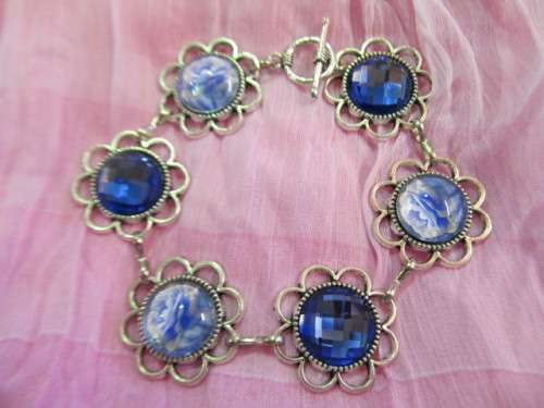 Mistique Bracelet, Blue Cobachon, Nickel, Toggle Clasp, 21cm, 1pc