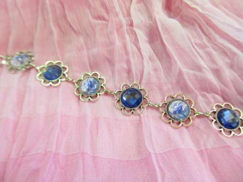 Mistique Bracelet, Blue Cobachon, Nickel, Toggle Clasp, 21cm, 1pc