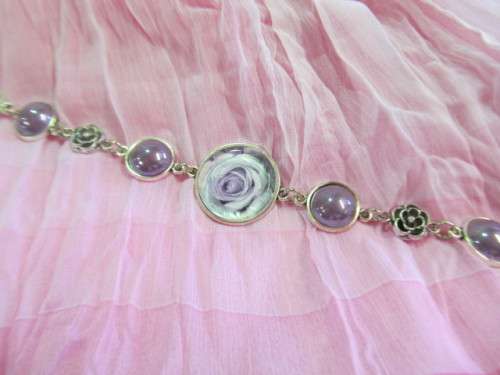 Mistique Bracelet, Purple Cobachon And Purple Rose, Toggle Clasp, Nickel, 21cm, 1pc