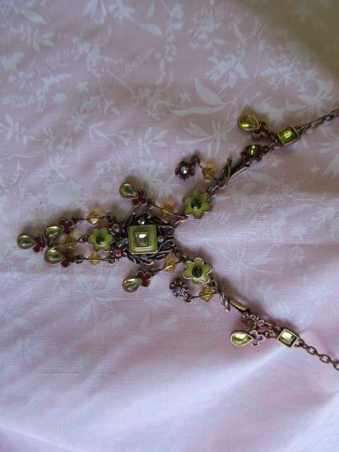 Mistique Necklace,  Green And Maroon Enamel And Rhinestones, Copper, 40cm With 6cm Extender, 1pc