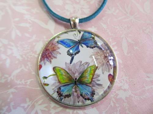 Mistique Necklace, Pendant On Turquoise Velvet Leather Cord, 45cm, 1pc