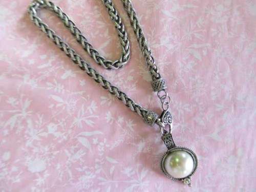 Perrine Necklace, Faux Pearl, Antique Nickel With Cream, 46cm, 1pc