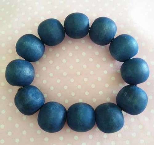 Burtell Bracelet, Wooden Beads, Dark Blue, On Elastic, 1pc