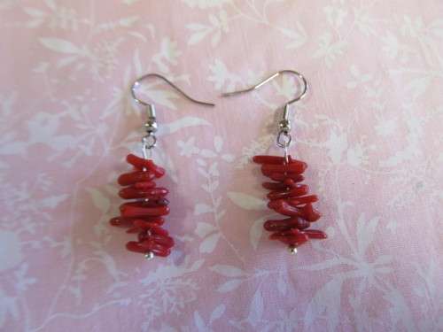 Simone Earrings, Red Coral, Nickel, 40mm Long, 2pc