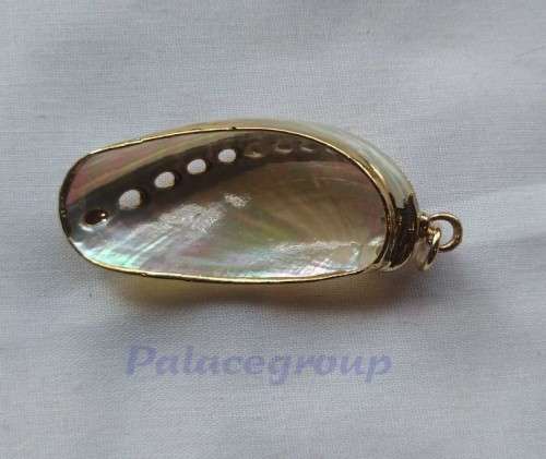 Pendant, Shell Pendant - SA Mini Abalone - Mother Of Pearl And Gold Colour Trimming, 40mm x 20mm