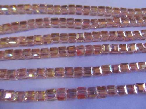 Glass Crystal Beads, Chinese Crystal Cube, Powder Peach AB, 6mm, ±30pc