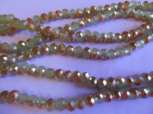 Glass Crystal Beads, Chinese Crystal Rondelle, Green With Bronze Cheek, 5mm x 6mm, ±30pc