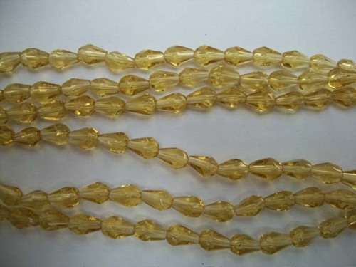 Glass Beads, Teardrop, Facetted, Yellow, 9mm, 10pc