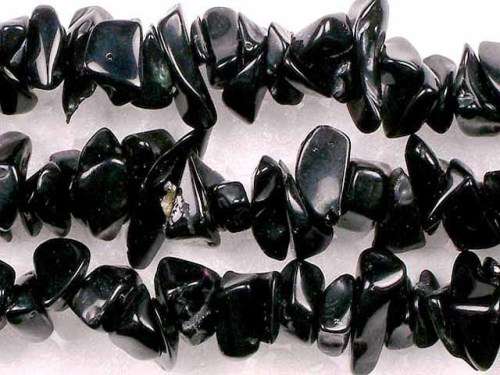 Semi-Precious Beads, Chips, Black Onyx, Small Size Chips, ±40cm, 1 x String