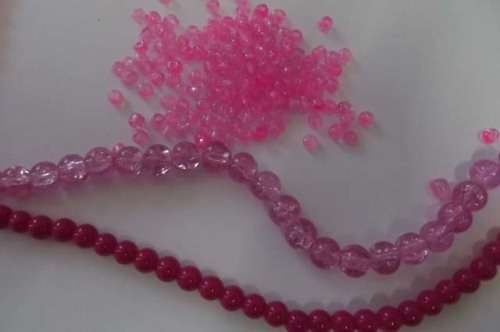 Glass Beads, Mixed, Seedbeads, Pink, 6mm - 25pc, 8mm - 25pc, Seedbeads - 11,7g