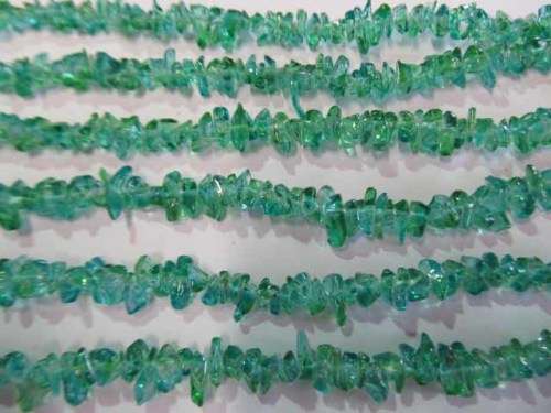 Glass Beads, Czech Chips, Green, Small, ±40cm String