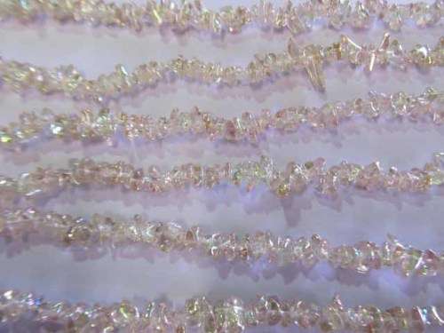 Glass Beads, Czech Chips, Soft Brown AB, Small, ±40cm String