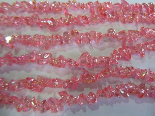 Glass Beads, Czech Chips, Pink AB, Small, ±40cm String
