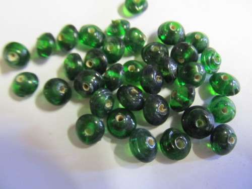 Glass Beads, Indian Beads, Rondelle, Dark Green, ±5mm x ±9mm, Size and Shape May Vary, ±14pc