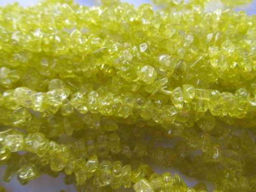 Glass Beads, Crackle, Chips, Yellow, 6mm - 8mm, ±40cm String