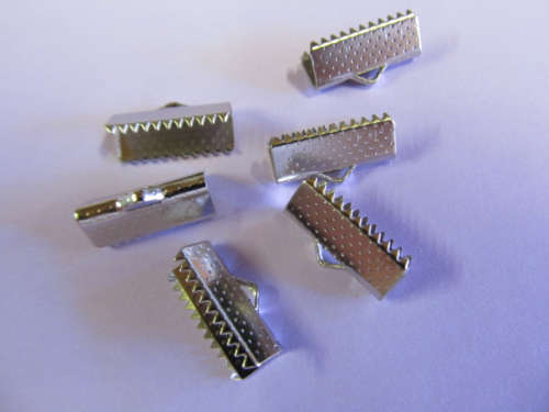 End Pieces, Ribbon Crimp, Nickel, Metal, 6mm x 16mm, ±20pc