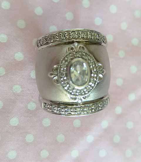 Ring, Sterling Silver With Clear Cubics, Ring Size - 18.5mm (8 - Q½), Top Size - 23mm, Bottom - 13mm