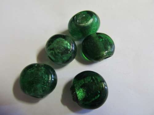Glass Beads, Fancy, Foil Beads, Indian Beads, Flat Round, Emerald Green, 15mm x 20mm, 2pc