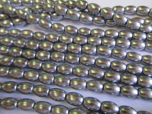 Glass Pearls, Oval, Shiny Grey, 8mm x 11mm, ±36pc