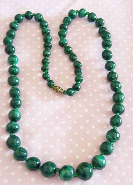 Necklace, Malachite Beads, Screw Clasp, 56cm
