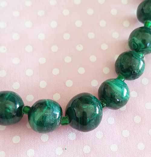 Necklace, Malachite Beads, Screw Clasp, 56cm