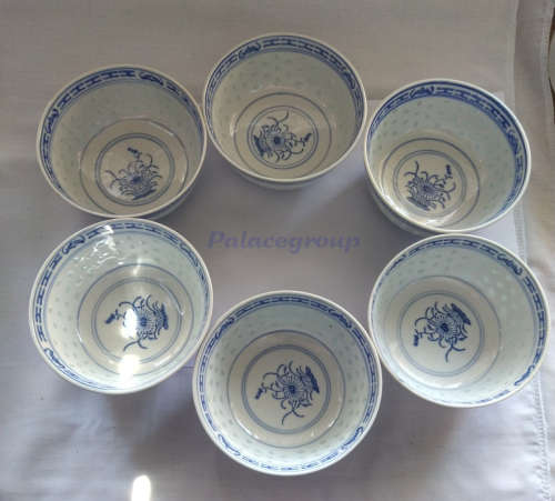 Chinese Rice Grain - 6 x Rice Eyes Blue And White Bowl, 200ml, See Photo`s