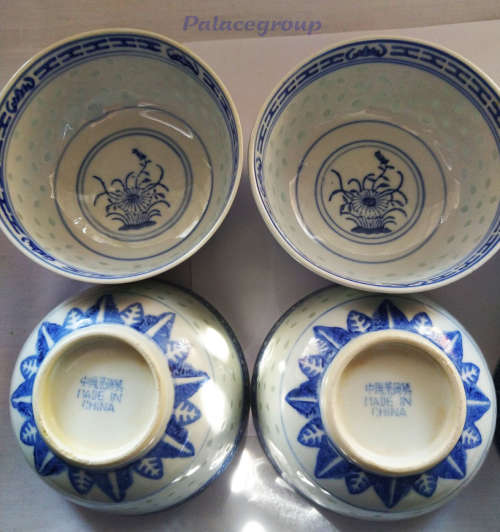 Chinese Rice Grain - 6 x Rice Eyes Blue And White Bowl, 200ml, See Photo`s