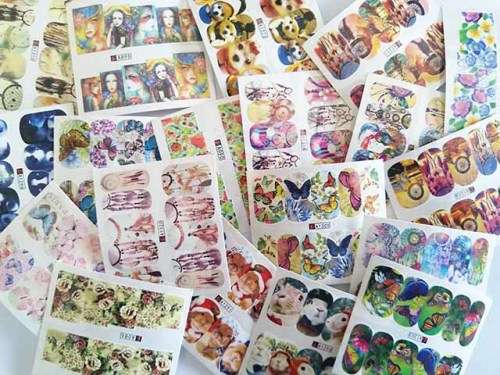 Nail Art Stickers, Random Design, Water Decall Stickers, 5pc