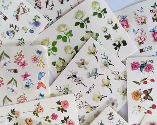 Nail Art Stickers, Flower Theme, Random Design, Water Decall Stickers, 2pc