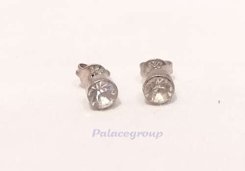 Silver Earrings, Clear Rhinestones, 5mm, Stamped 925, Studs, 2pc