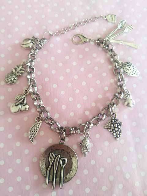 Cheri Bracelet, Rolo Chain With Charms, Food Theme, Nickel, Lobster Clasp, 19cm + 5cm, 1pc