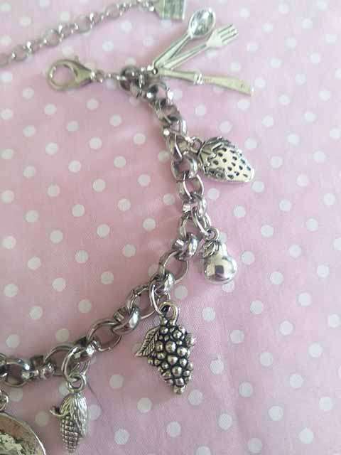 Cheri Bracelet, Rolo Chain With Charms, Food Theme, Nickel, Lobster Clasp, 19cm + 5cm, 1pc