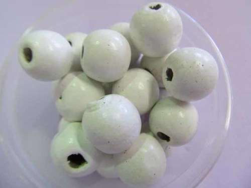 Wooden Beads, Round, White, 15mm x 16mm, 6pc