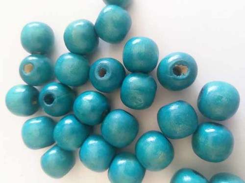 Wooden Beads, Round, Turquoise, 13mm x 14mm, 6pc