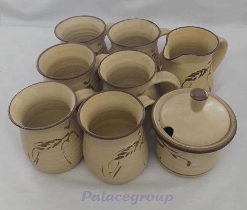 Clay Mugs x 6, (Height - 92mm - 250ml) 1 x Milk Jug, 1 x Sugar Bowl With Lid, Never Been Used