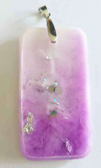 Pendant, Purple With White, Rectangle 64mm x 34mm, Handmade Resin Product, Unique, 1pc