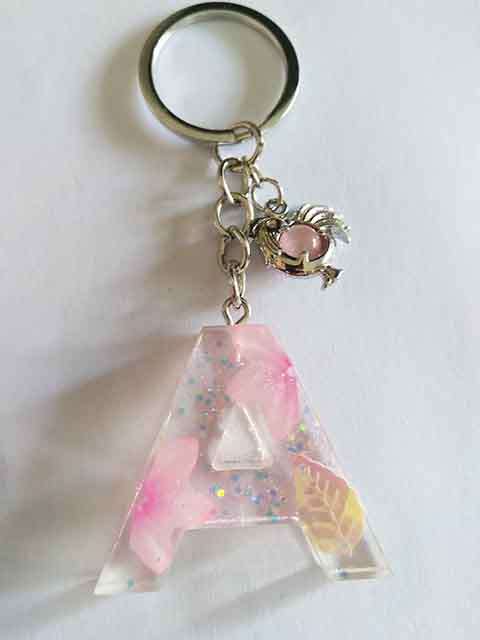 Personal Keyring, Pink Letter `A`, 40mm, Resin Product, Handmade, Unique