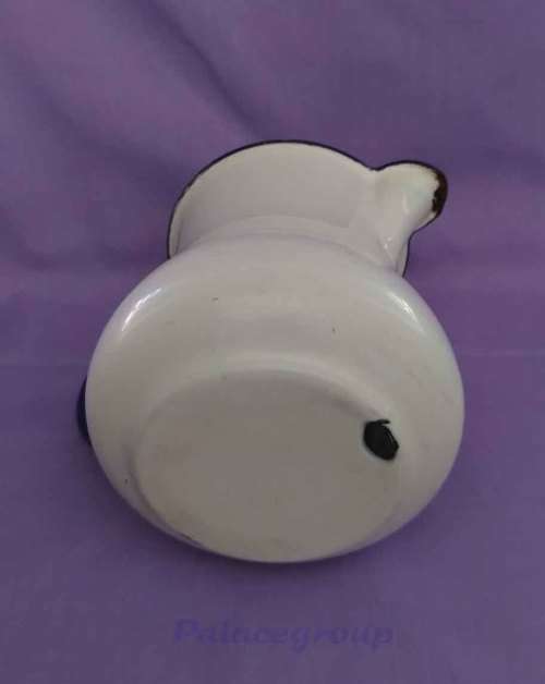 White And Dark Blue Enamel Water / Milk Jug, Chip Marks, 1300ml, See Photo`s For More Info