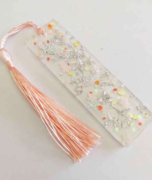 Bookmark, Peach And Silver, Small, 9cm Long, Resin Products Are Handmade & Unique