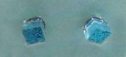Earrings, Blue, Square, Studs, 5mm Diameter, Handmade Resin Product, Unique
