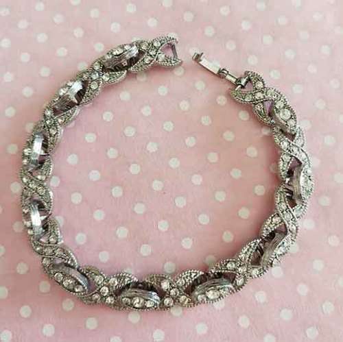 Riza Bracelet, Clear Rhinestones, Box Clasp, 18cm, 1pc