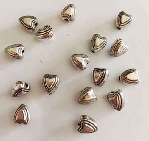 Metal Beads, Nickel, Acrylic Rhodium Plated, Heart, 6mm, 10 pc