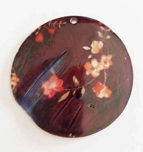 Pendant, Shell, Shades Of Red, Flower Theme, Round, 50mm, 1pc