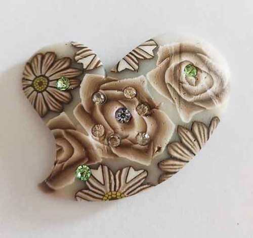 Pendant, Acrylic, Shades Of Winter, Heart, Flower Theme, 47mm, 1pc