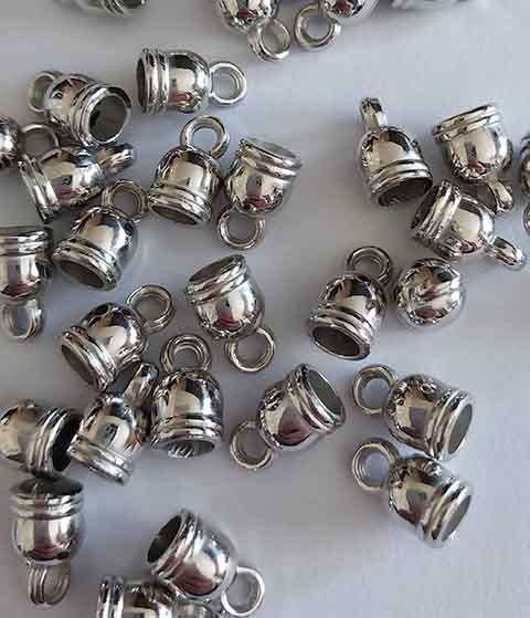 End Pieces, Acrylic, Rhodium Plated, Nickel, 11mm x 7mm, 10pc
