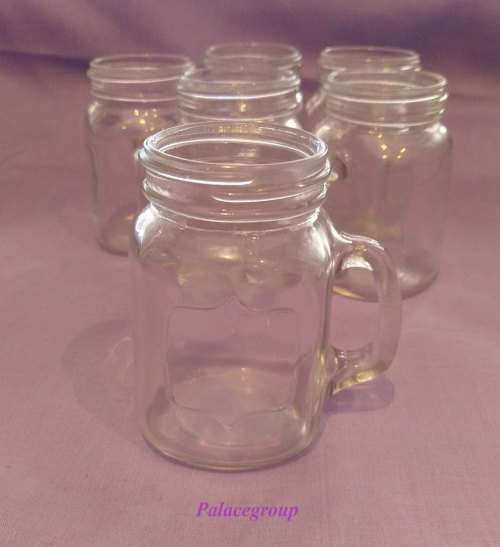 Mason Jar With Handle, No Lid, Clear Glass, 4pc