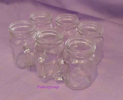 Mason Jar With Handle, No Lid, Clear Glass, 4pc