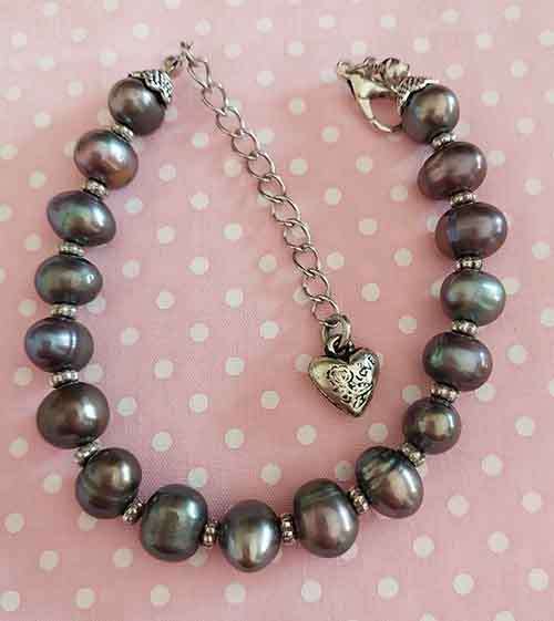 Perrine Bracelets, Khaki Brown Freshwater Pearls, Nickel Findings, Lobster Clasp, 19cm+5cm